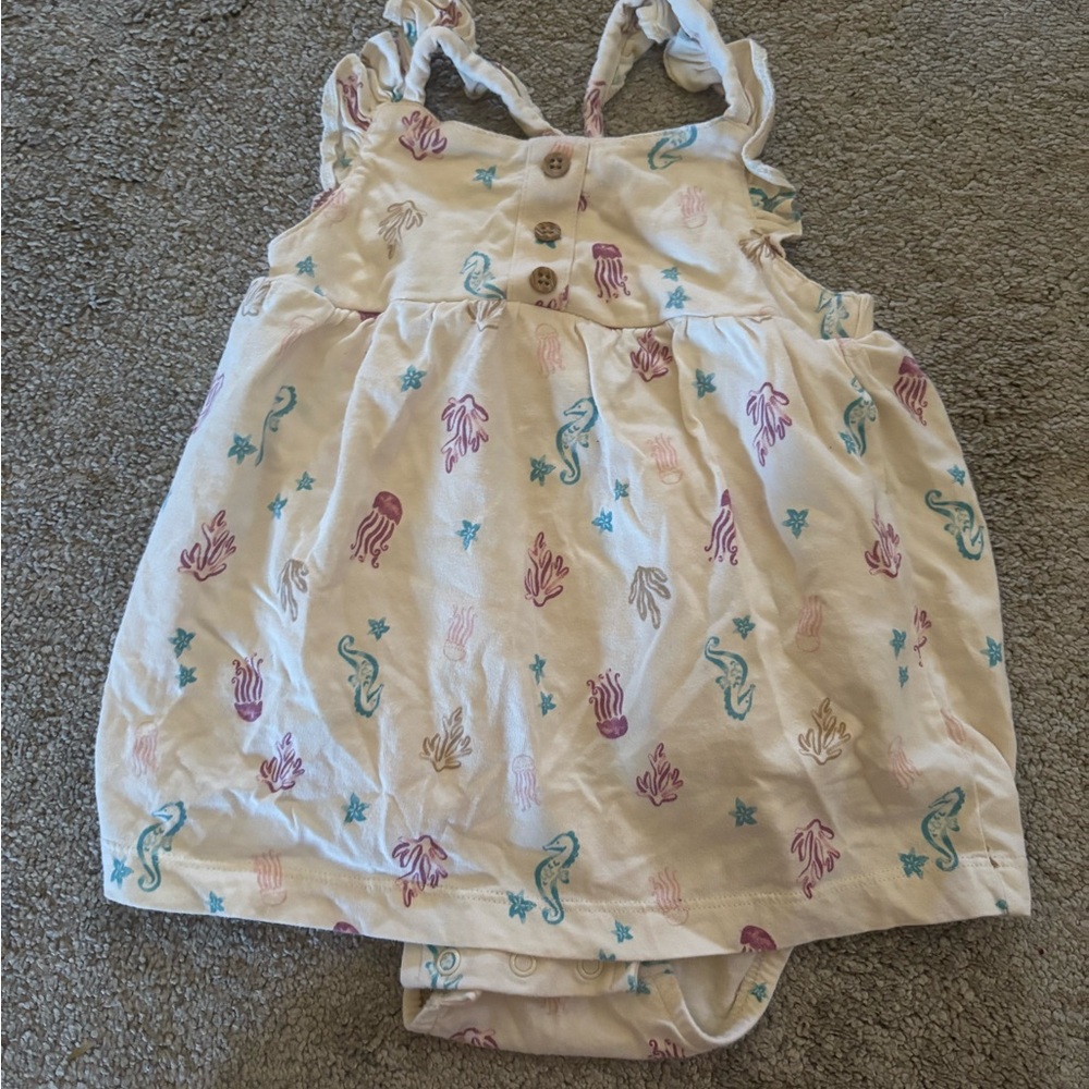 Carter's Cream Romper with Teal and Purple Sea Print